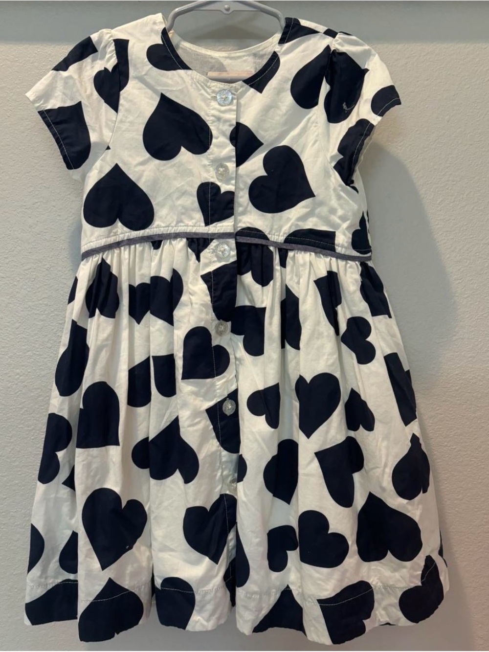 Pink Chicken Black and White Heart-Print Button-Front Dress